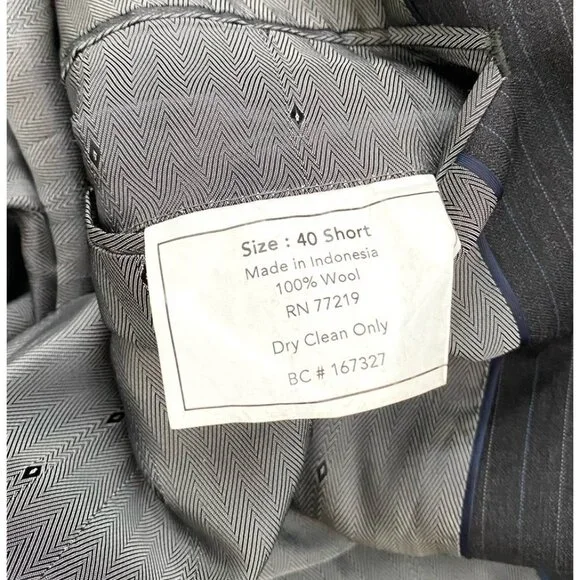 Joseph & Feiss 40S Dark Gray Pinstriped 100% Wool 2 Btn Blazer Sport Coat Jacket - Picture 6 of 7